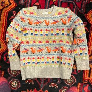 Wool crewcuts sweater foxes and gnomes